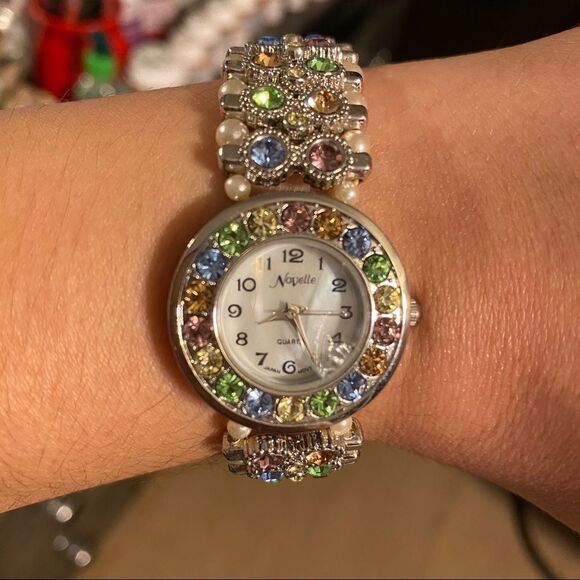 Novelle colorful crystal beaded band watch